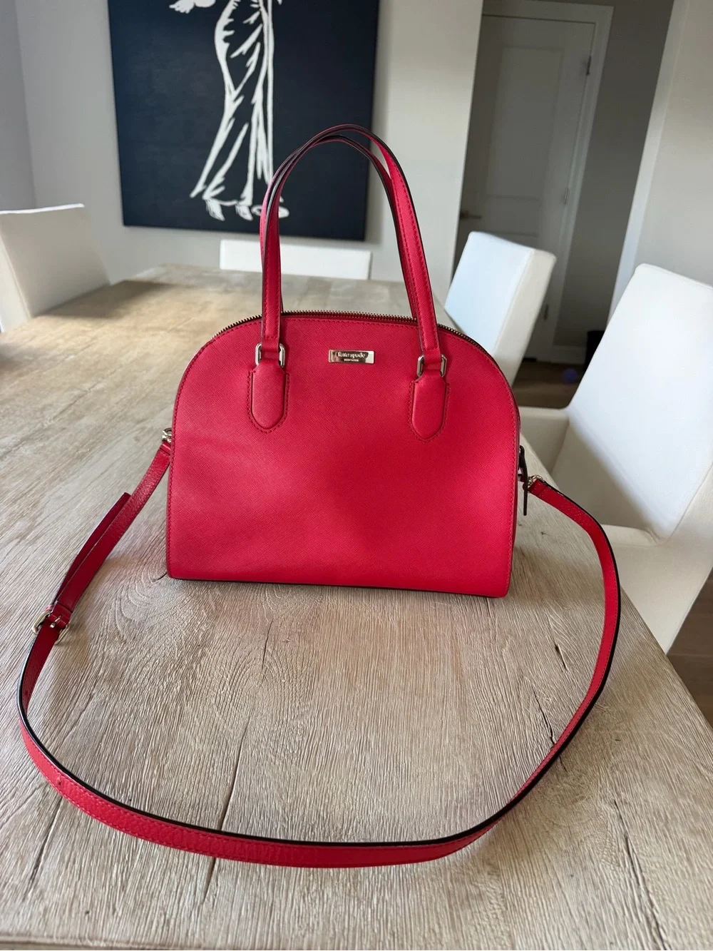 kate spade vibrant red dome satchel with removable strap